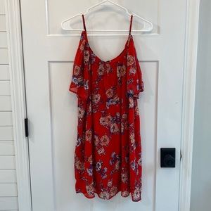 Bailey Blue sheer floral dress with cold shoulders, size L.